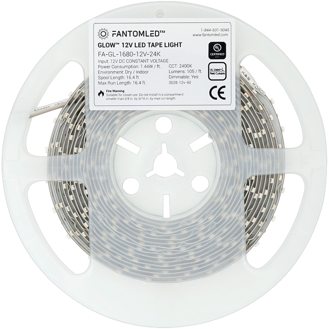 LED strip in a plastic spool with a product detail sticker on it.