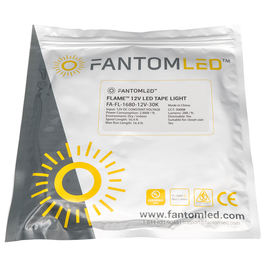 CPO Custom Length 12V FLAME™ LED Tape Light - Dry Location (IP20)