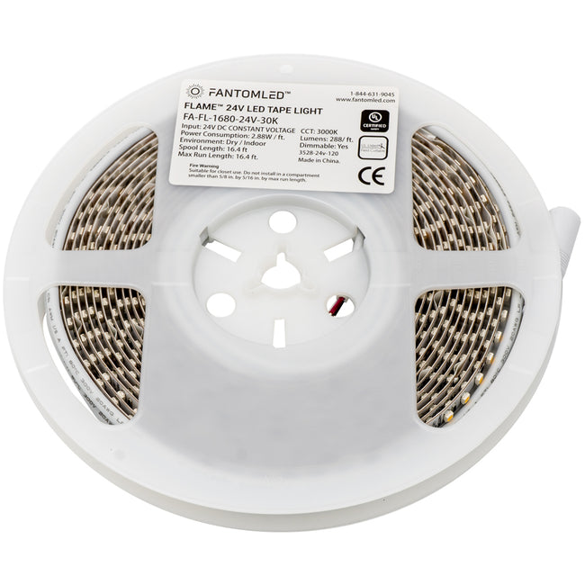 LED strip in a plastic spool with a product detail sticker on it.