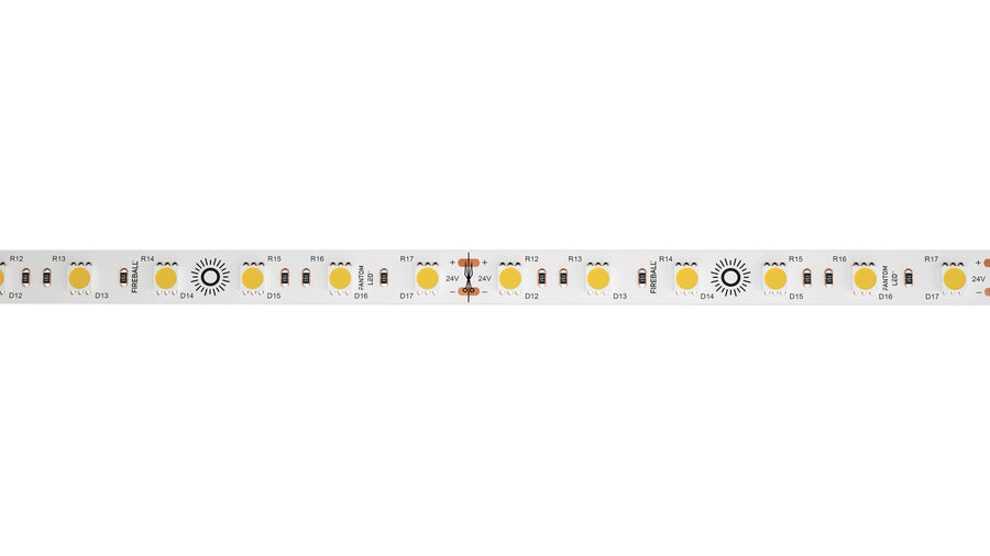 LED tape light on a clean white strip with cut indicators.